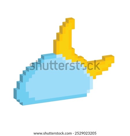 Isometric 3d pixel cloud moon rain icon weather pixel art icon vector element for 8 bit game