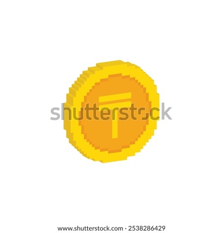 isometric pixel Tenge coin icon. Tenge sign. vector sign for 8 bit game