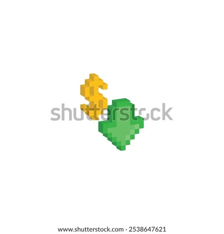 isometric pixel dollar rate down icon pixel art icon element for 8 bit game