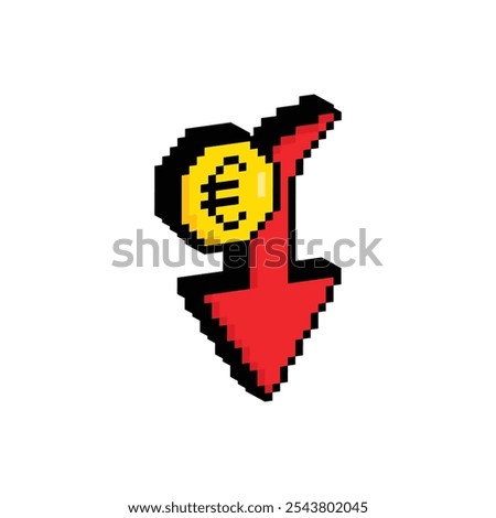 isometric pixel euro rate down and up icon pixel art icon element for 8 bit game