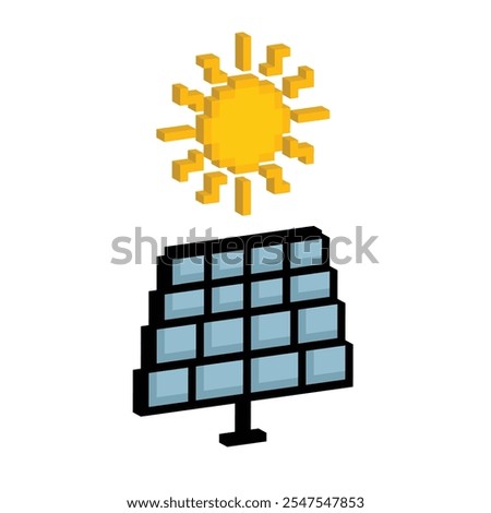 isometric solar battery 8 bit icon Solar panel Pixel art 8-bit for game