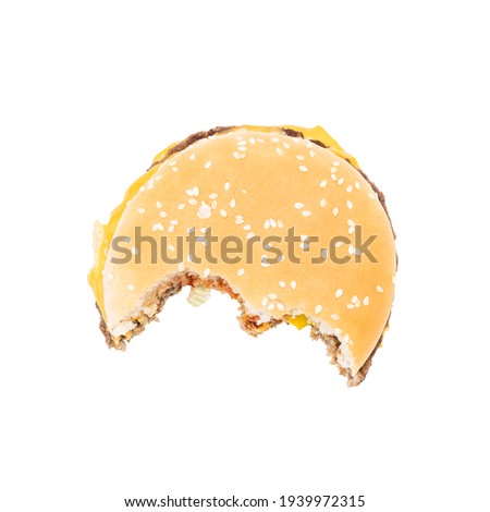 bitten hamburger isolated on white background. burger cut out. unhealthy eating concept. Stock foto © 