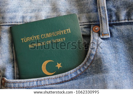 A turkish green passport in a pocket Stok fotoğraf © 