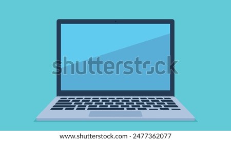 Vector image of a laptop on a single color background. The laptop screen is clear, there is only a reflection of light on it. Graphics in flat design style.