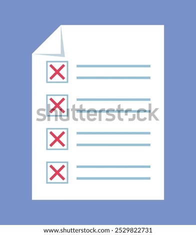 The image shows a document with four items, each marked with a red 