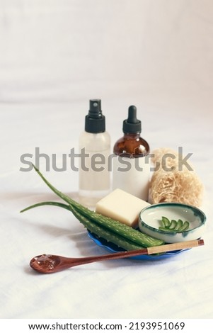 Similar – Image, Stock Photo Product mockup photo showing beauty and hygiene product using aloe vera for a sustainable lifestyle and ethical consumerism