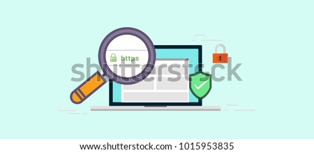 Secure your site with HTTPS, internet communication protocol that protects the integrity and confidentiality of data between the user's computer and the site vector illustration
