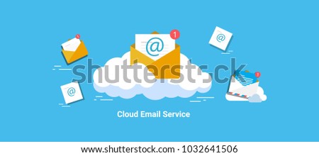 Cloud Email Service, Online Message Service. Cloud Server Hosting for Email. Flat vector illustration