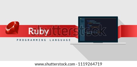 Ruby programming language with script code on laptop screen, programming language code illustration