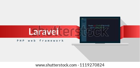 Laravel PHP Framework programming language with script code on laptop screen, programming language code illustration