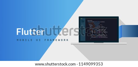 Flutter UI Framework Dart programming language with script code on laptop screen, programming language code illustration
