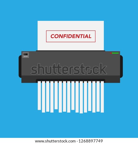 paper shredder confidential icon and private document office information protection. flat vector illustration