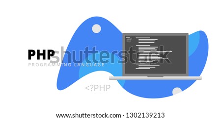 Learn to code PHP web programming language with script code on laptop screen, programming language code illustration - Vector