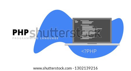 Learn to code PHP web programming language with script code on laptop screen, programming language code illustration - Vector