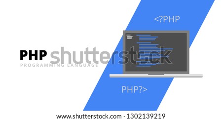 Learn to code PHP web programming language with script code on laptop screen, programming language code illustration - Vector