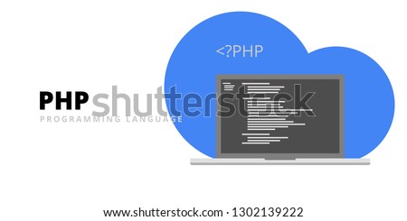 Learn to code PHP web programming language with script code on laptop screen, programming language code illustration - Vector