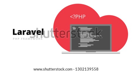 Learn to code Laravel PHP Framework programming language with script code on laptop screen, programming language code illustration - Vector