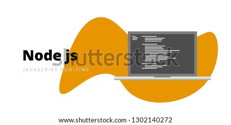 Learn to code Node JS Javascript run-time programming language with script code on laptop screen, programming language code illustration - Vector
