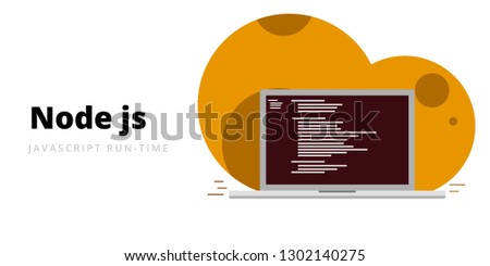 Learn to code Node JS Javascript run-time programming language with script code on laptop screen, programming language code illustration - Vector