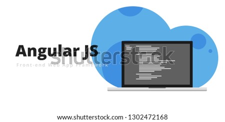 Learn to code Angular JS Fron-end web app framework, with script code on laptop screen, programming language code illustration - Vector