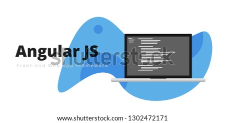 Learn to code Angular JS Fron-end web app framework, with script code on laptop screen, programming language code illustration - Vector