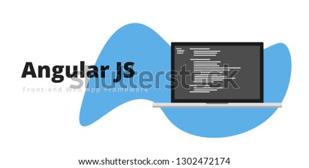 Learn to code Angular JS Fron-end web app framework, with script code on laptop screen, programming language code illustration - Vector