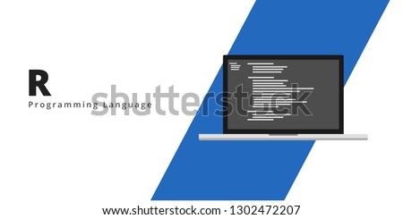 Learn to code R programming language with script code on laptop screen, programming language code illustration - Vector