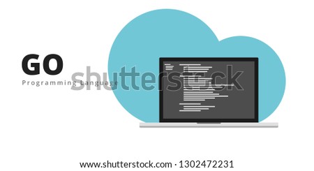 Learn to code GO LANG programming language with script code on laptop screen, programming language code illustration - Vector