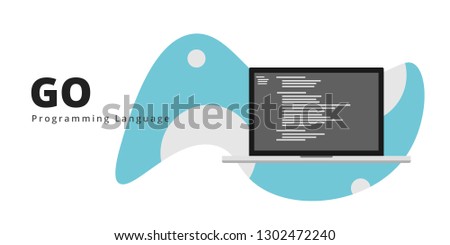 Learn to code GO LANG programming language with script code on laptop screen, programming language code illustration - Vector