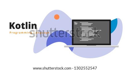 Learn to code Kotlin programming language with script code on laptop screen, programming language code illustration - Vector