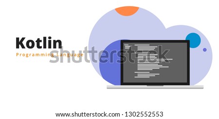 Learn to code Kotlin programming language with script code on laptop screen, programming language code illustration - Vector