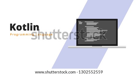 Learn to code Kotlin programming language with script code on laptop screen, programming language code illustration - Vector