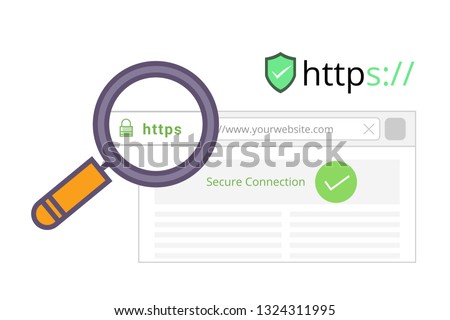 Secure your site with HTTPS / SSL, internet communication protocol that protects the integrity and confidentiality of data between the user's computer and the site. url browser vector illustration