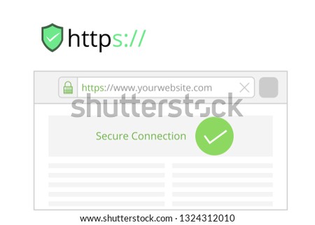 Secure your site with HTTPS / SSL, internet communication protocol that protects the integrity and confidentiality of data between the user's computer and the site. url browser vector illustration