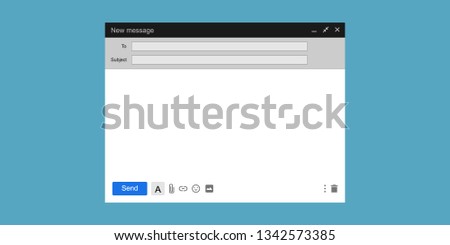 Blank email screen. Mail message interface blank mockup internet window computer, box page web software browser, vector illustration