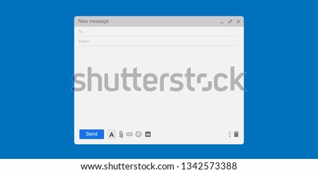 Blank email screen. Mail message interface blank mockup internet window computer, box page web software browser, vector illustration