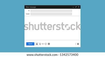 Blank email screen. Mail message interface blank mockup internet window computer, box page web software browser, vector illustration