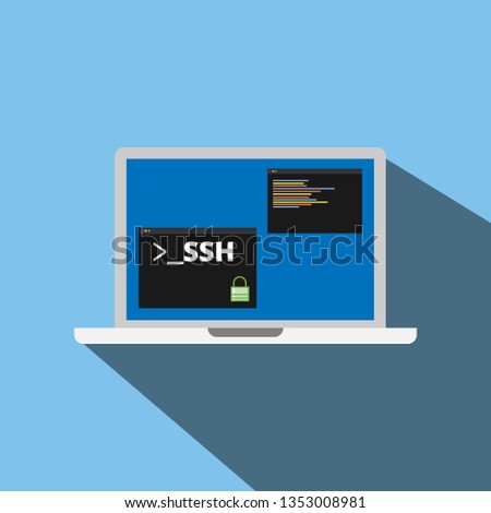 Secure Shell (SSH) concept illustration is a cryptographic network protocol for operating network services securely over an unsecured network.