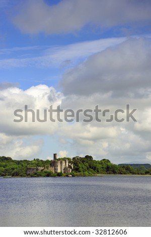 Lough Key, Co.Roscommon, Ireland showing island with  castle ruins in distance
