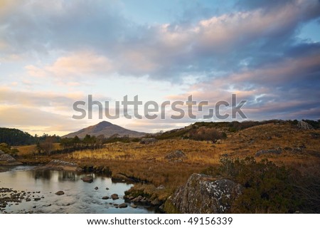 colourful evening sky over Caha Mountains, Co.Kerry, Republic Of Ireland