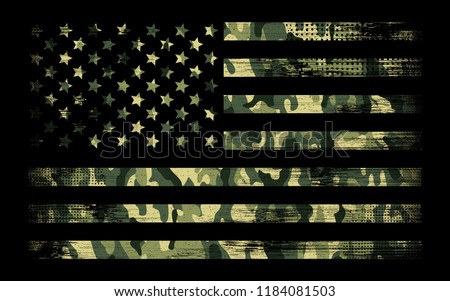 American Flag With Camouflage, Grunge Style, fit for t-shirt, banner, poster, sticker, or any fit