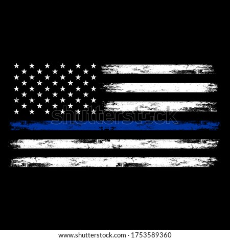 Illustration US Police Flag with distreesed, thin blue line flag, us flag, justice, cps