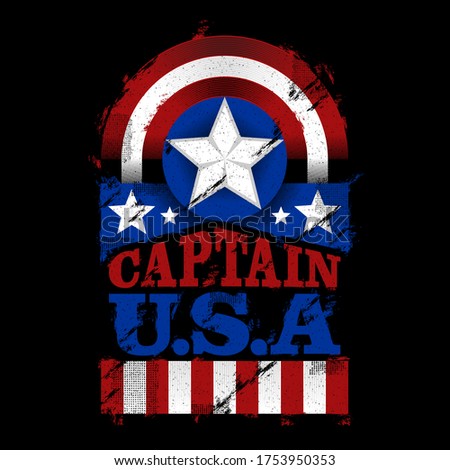 illustration Hero vector design, with text Captain United states of america, a shield and star 