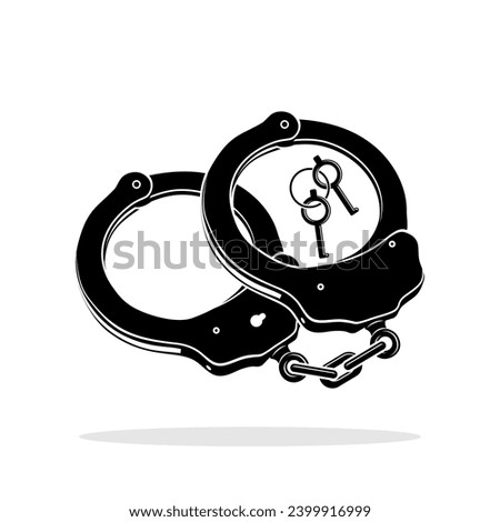 Hand cuffs. handcuffs. Vector handcuff, manacles or shackles arrest. Police equipment. Chained, handcuffed hands, for thief, prison, detention. Crime symbol. Police. sheriff 