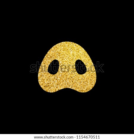 Chinese 2019 Happy New Year of a yellow pig, vector golden glitter pig snout isolated on black background.