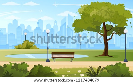 Summer city park panorama vector illustration.