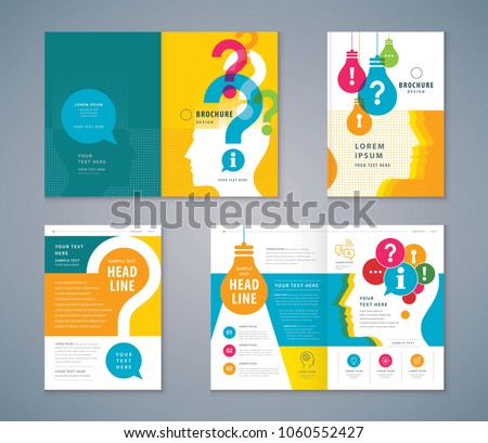Cover Book Design set, Colorful Human head with Light Bulb and Question Mark Background,Template Brochure, flyer, presentations,leaflet, annual, problem; trouble, Questions and Answers, information