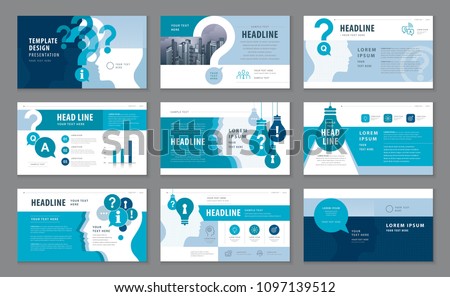 Abstract Presentation Templates, Infographic elements Template design set, Blue Human head with Light Bulb and Question Mark Background vector, Problem; trouble, Questions and Answers, information