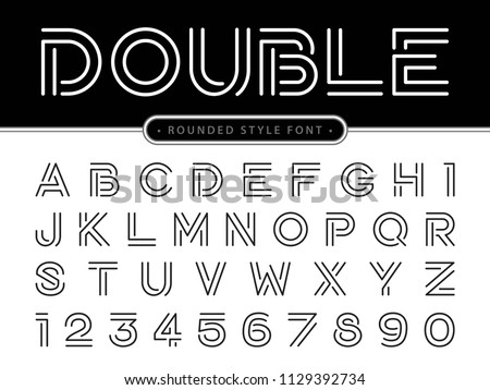 Vector of Modern Alphabet Letters and numbers, Parallel lines stylized rounded fonts, Double Line for each letter, Minimal Thin Letters set for Futuristic, sci-fi, Technology, Hi-tech, digital
