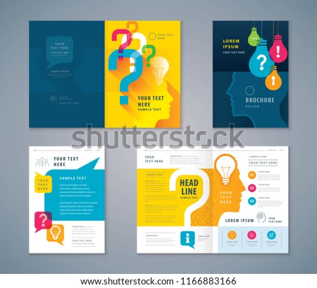 Cover Book Design Set, Colorful Human head with Light Bulb and Question Mark Background vector Template Brochures, flyer,leaflet,annual report, problem,trouble,Questions and Answers, information,fact